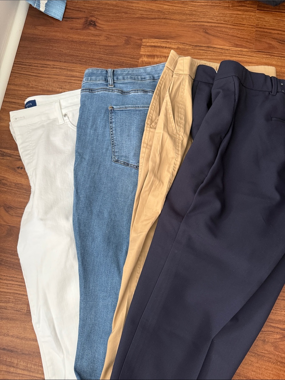 Talbots Four-Pair Women's Pants Set — White, Light Blue Denim, Khaki, Navy